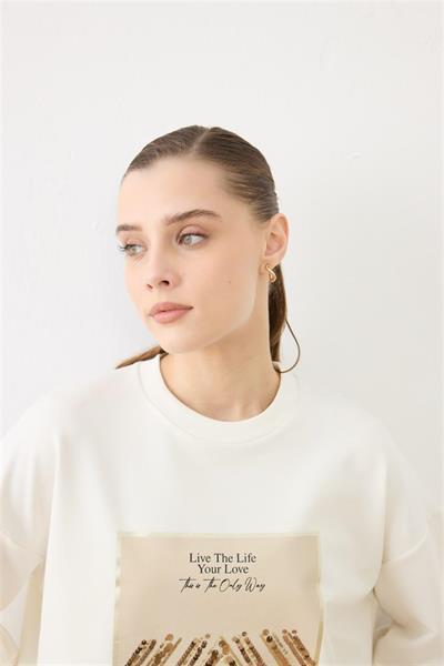 2695 Baskılı Pul Detaylı Sweat