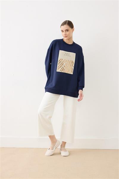 2695 Baskılı Pul Detaylı Sweat