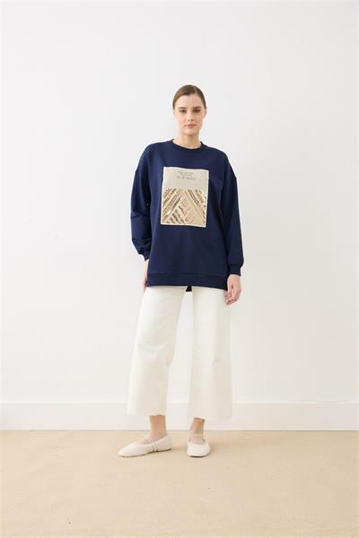 2695 Baskılı Pul Detaylı Sweat