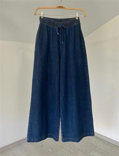 2738 Beli Lastikli Bağıcıklı Bol Paça Kot Pantolon