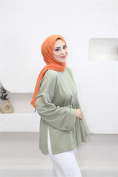 2755 Ribana Yaka Bağıcıklı Yanı Yırtmaçlı Duble Kol Sweat