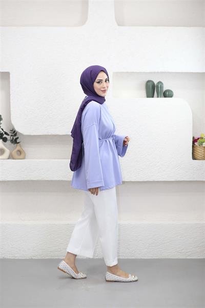 2755 Ribana Yaka Bağıcıklı Yanı Yırtmaçlı Duble Kol Sweat