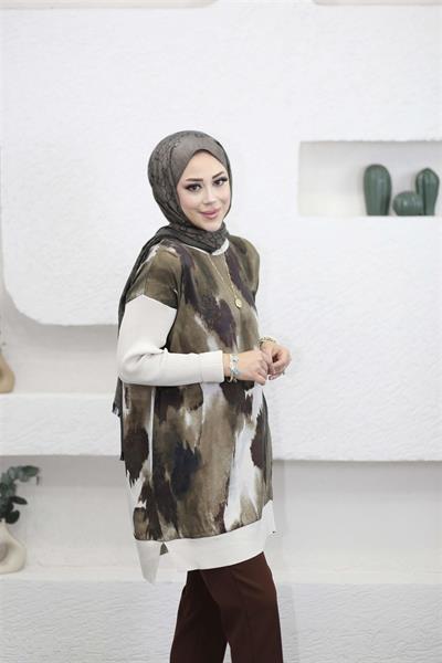 281 Sıfır Yaka Renk Geçişli Triko Garnili Kupra Tunik