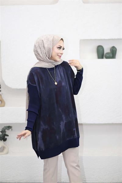 281 Sıfır Yaka Renk Geçişli Triko Garnili Kupra Tunik