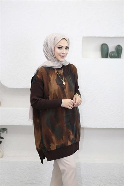 281 Sıfır Yaka Renk Geçişli Triko Garnili Kupra Tunik