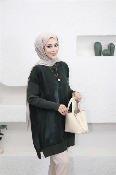 281 Sıfır Yaka Renk Geçişli Triko Garnili Kupra Tunik