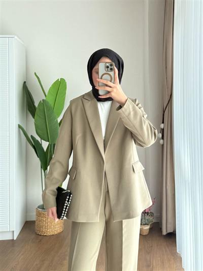 3006 Duble Kol Astarı Çizgili Blazer Ceket