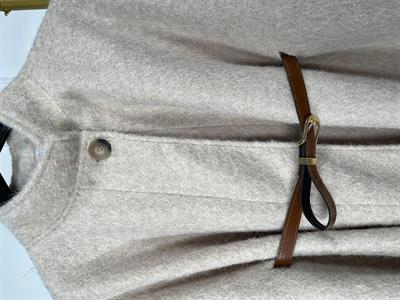 3019 Dik Yaka Tek Düğmeli Kemerli Panço