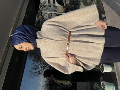 3019 Dik Yaka Tek Düğmeli Kemerli Panço