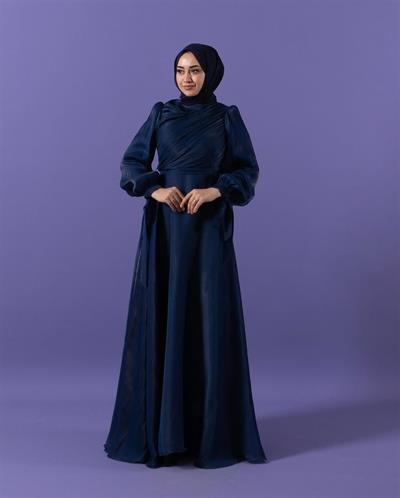 3023 Kuşaklı Gögüs Drape Şifon Elbise