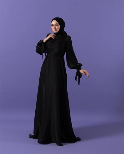 3023 Kuşaklı Gögüs Drape Şifon Elbise