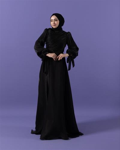 3023 Kuşaklı Gögüs Drape Şifon Elbise