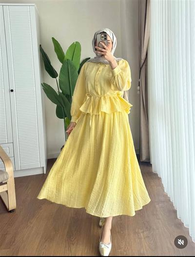 3058 Eteği Fırfırlı Bağıcıklı Etekli Keten Takım
