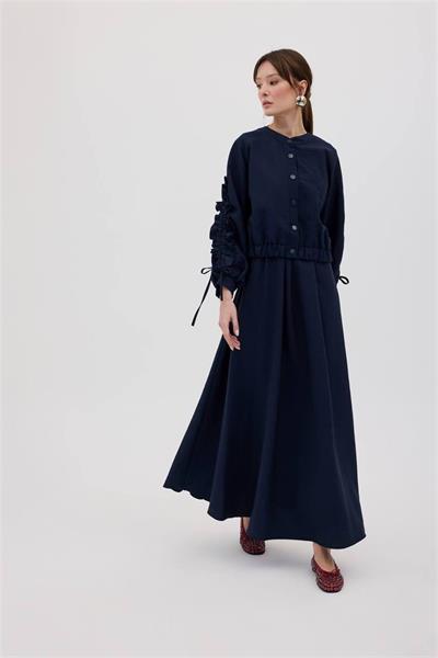 3099 Kolları Büzgülü Elbiseli Takım