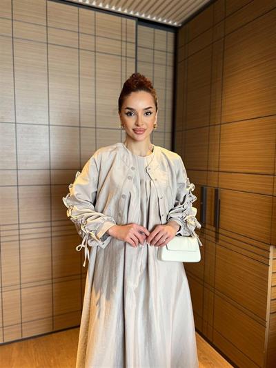 3099 Kolları Büzgülü Elbiseli Takım