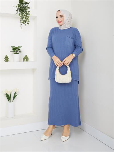 3402 Tek Cepli Fitilli Etekli Triko Takım