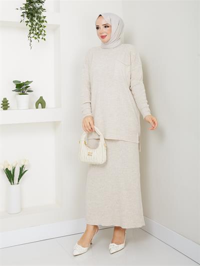 3402 Tek Cepli Fitilli Etekli Triko Takım