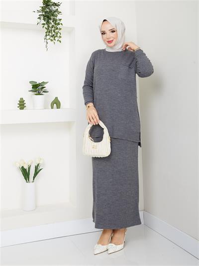 3402 Tek Cepli Fitilli Etekli Triko Takım