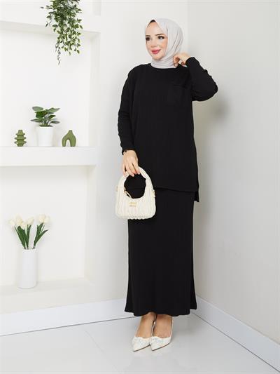 3402 Tek Cepli Fitilli Etekli Triko Takım