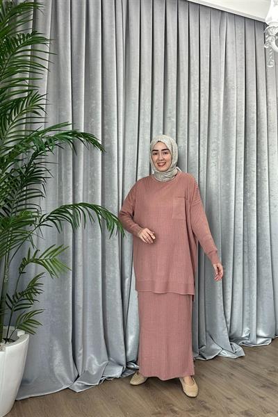 3402 Tek Cepli Fitilli Etekli Triko Takım