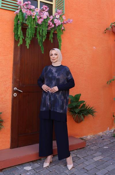 4004 Bluzu Batik Desen Pantolonlu Takım
