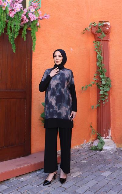 4004 Bluzu Batik Desen Pantolonlu Takım