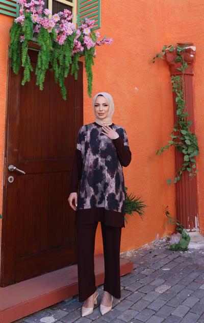 4004 Bluzu Batik Desen Pantolonlu Takım