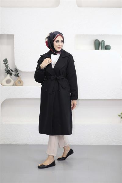 40107 Şal Yaka Dört Düğmeli Apoletli Trençkot