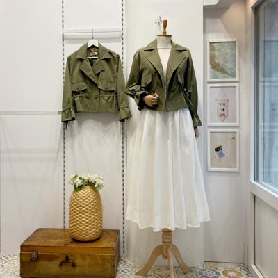 40108 Çift Cepli Bağıcık Detaylı Kısa Ceket