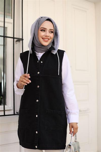 4061 Kapşonlu Çıt Çıtlı Kot Yelek