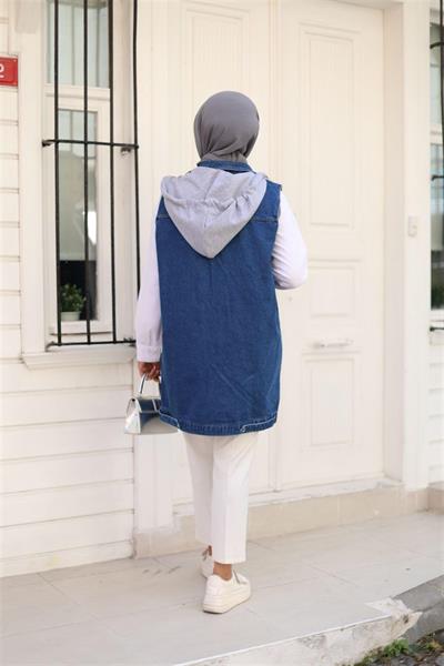 4061 Kapşonlu Çıt Çıtlı Kot Yelek