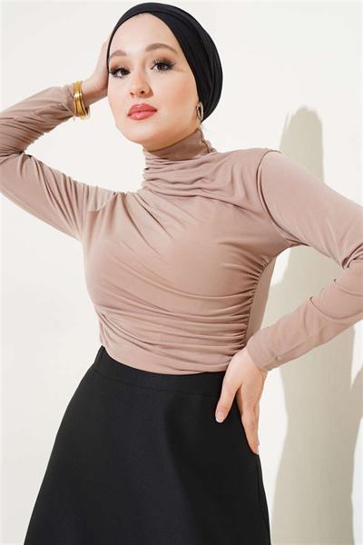 4145 Balıkçı Yaka Büzgü Detaylı Bady