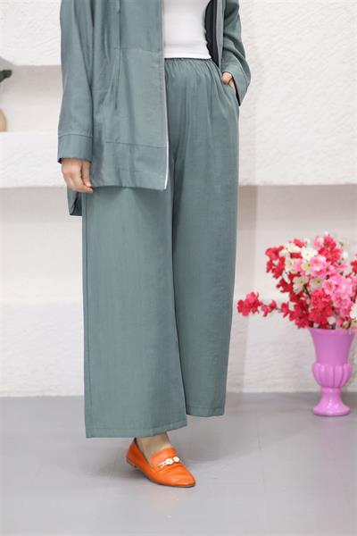 4367 Kapşonlu Önü Fermuarlı Pantolonlu Tencel Takım