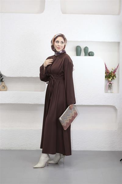 5003 Belden Pileli Bağıcıklı Elbise
