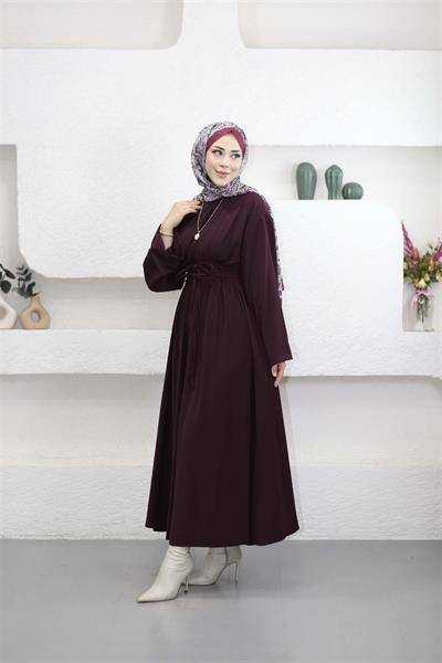 5003 Belden Pileli Bağıcıklı Elbise