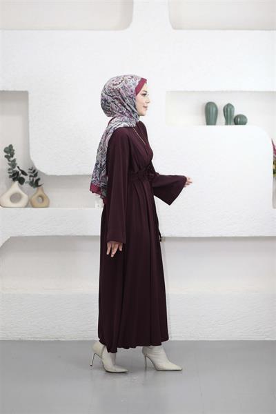 5003 Belden Pileli Bağıcıklı Elbise