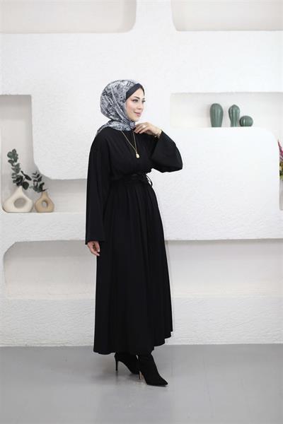 5003 Belden Pileli Bağıcıklı Elbise