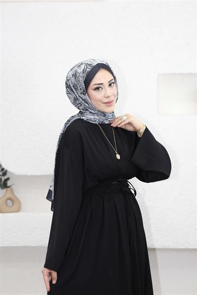 5003 Belden Pileli Bağıcıklı Elbise
