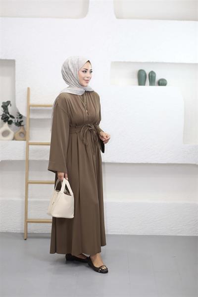 5003 Belden Pileli Bağıcıklı Elbise