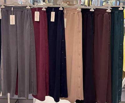 5004 Beli Lastikli Yanları Düğme Detaylı Bol Paça Kadifemsi Pantolon
