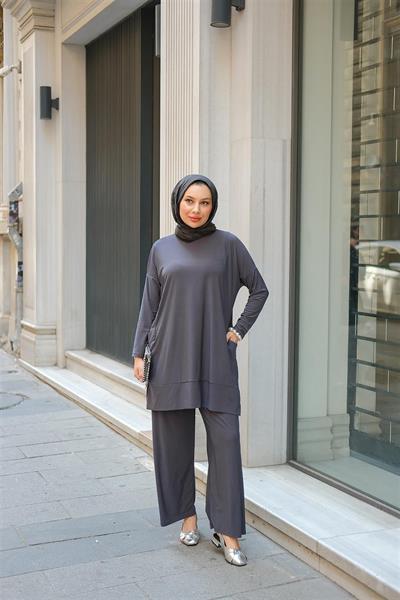 5015 Bisiklet Yaka Yanları Cepli Oversize Takım