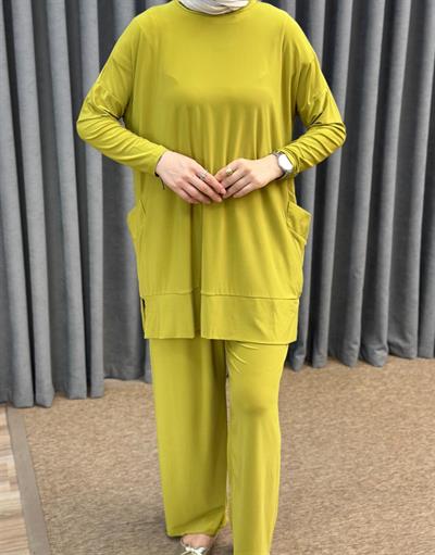 5015 Bisiklet Yaka Yanları Cepli Oversize Takım