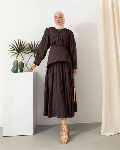 5122 Seyyar Kuşaklı Vual Kraşlı Elbise