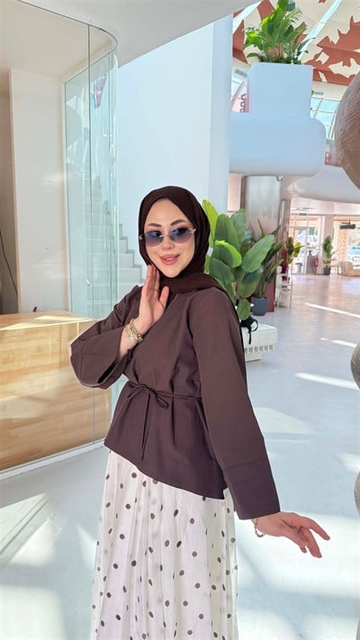 5266 Bağcıklı Geniş Manşetli Asimetrik Poplin Coton Bluz