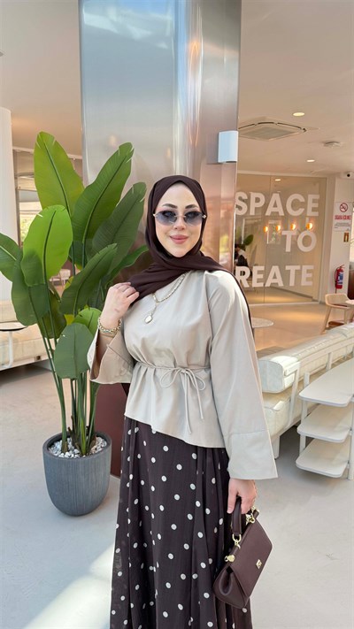 5266 Bağcıklı Geniş Manşetli Asimetrik Poplin Coton Bluz