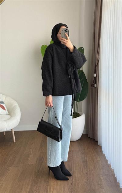 55003 Önü Bağlamalı Buklet Ceket