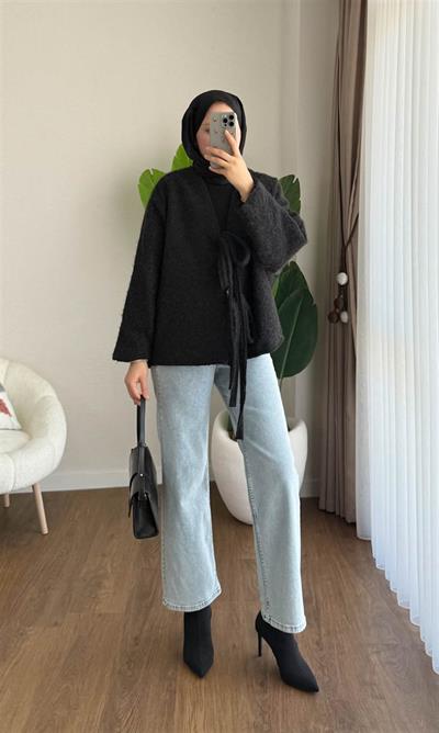 55003 Önü Bağlamalı Buklet Ceket