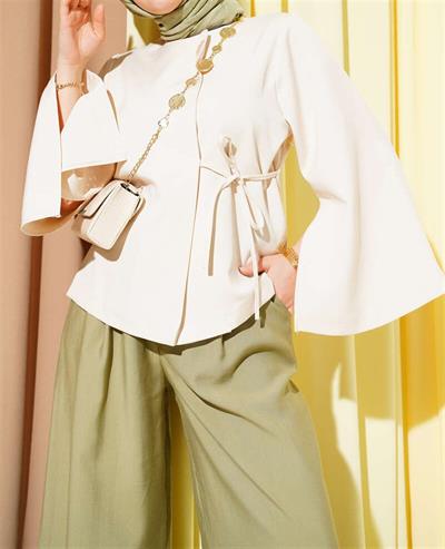 5920 Yandan Bağlamalı Tek Düğmeli Kimono Ceket