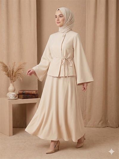 6005 Çapraz Bağlamalı Tek Düğmeli Etekli Kimono Takım