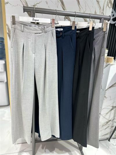 6046 Kemeri Dilli Çift Düğmeli Palazzo Kumaş Pantolon